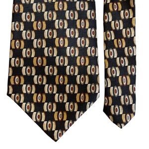 Chaps Ralph Lauren Silk Tie Black Gold Geometric Wide 4” Classic